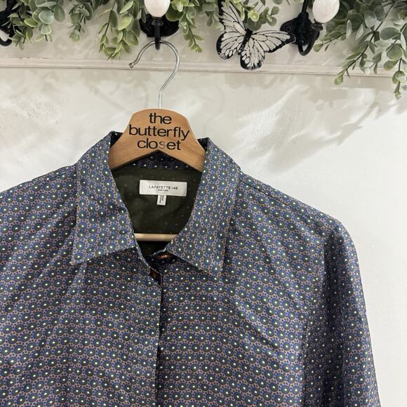 La Fayette 148 100% Silk Circle Geometric Button Down Blouse Small Cp - Picture 2 of 5